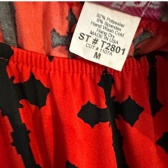 REINA Blouse Red Off the Shoulder Long Sleeve Top Black Crosses Womens SZ Medium - Picture 5 of 6